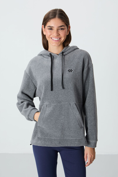 Tommylife Wholesale Hooded Oversize Women's Fleece Sweatshirt 97292 Gray Melange - Thumbnail