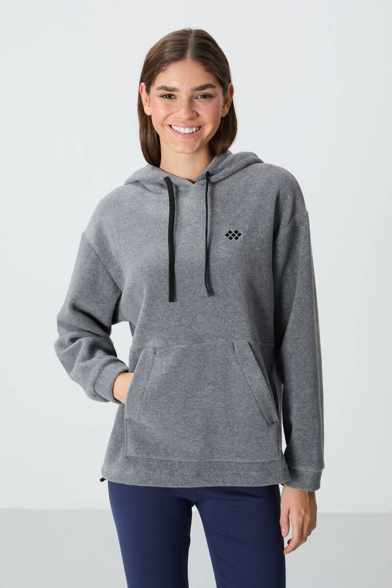 TommyLife - Tommylife Wholesale Hooded Oversize Women's Fleece Sweatshirt 97292 Gray Melange