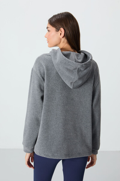 Tommylife Wholesale Hooded Oversize Women's Fleece Sweatshirt 97292 Gray Melange - Thumbnail