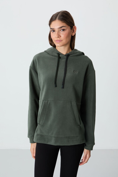 Tommylife Wholesale Hooded Oversize Women's Fleece Sweatshirt 97292 Khaki - Thumbnail