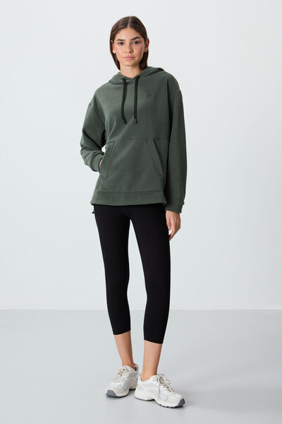 Tommylife Wholesale Hooded Oversize Women's Fleece Sweatshirt 97292 Khaki - Thumbnail