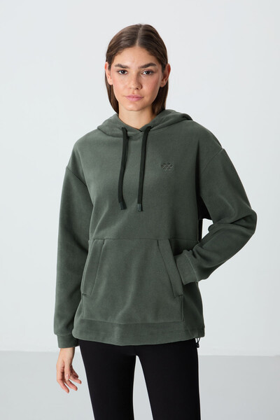 Tommylife Wholesale Hooded Oversize Women's Fleece Sweatshirt 97292 Khaki - Thumbnail