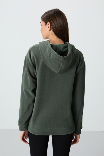 Tommylife Wholesale Hooded Oversize Women's Fleece Sweatshirt 97292 Khaki - Thumbnail