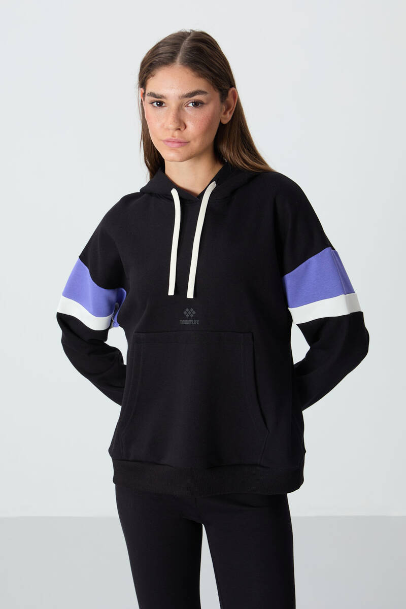 TommyLife - Tommylife Wholesale Hooded Oversize Women's Sweatshirt 97290 Black