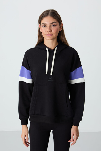 Tommylife Wholesale Hooded Oversize Women's Sweatshirt 97290 Black - Thumbnail