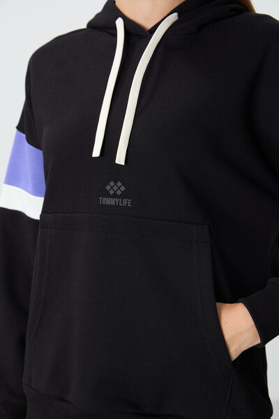 Tommylife Wholesale Hooded Oversize Women's Sweatshirt 97290 Black - Thumbnail