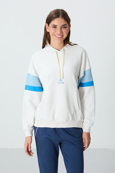 Tommylife Wholesale Hooded Oversize Women's Sweatshirt 97290 Ecru - Thumbnail