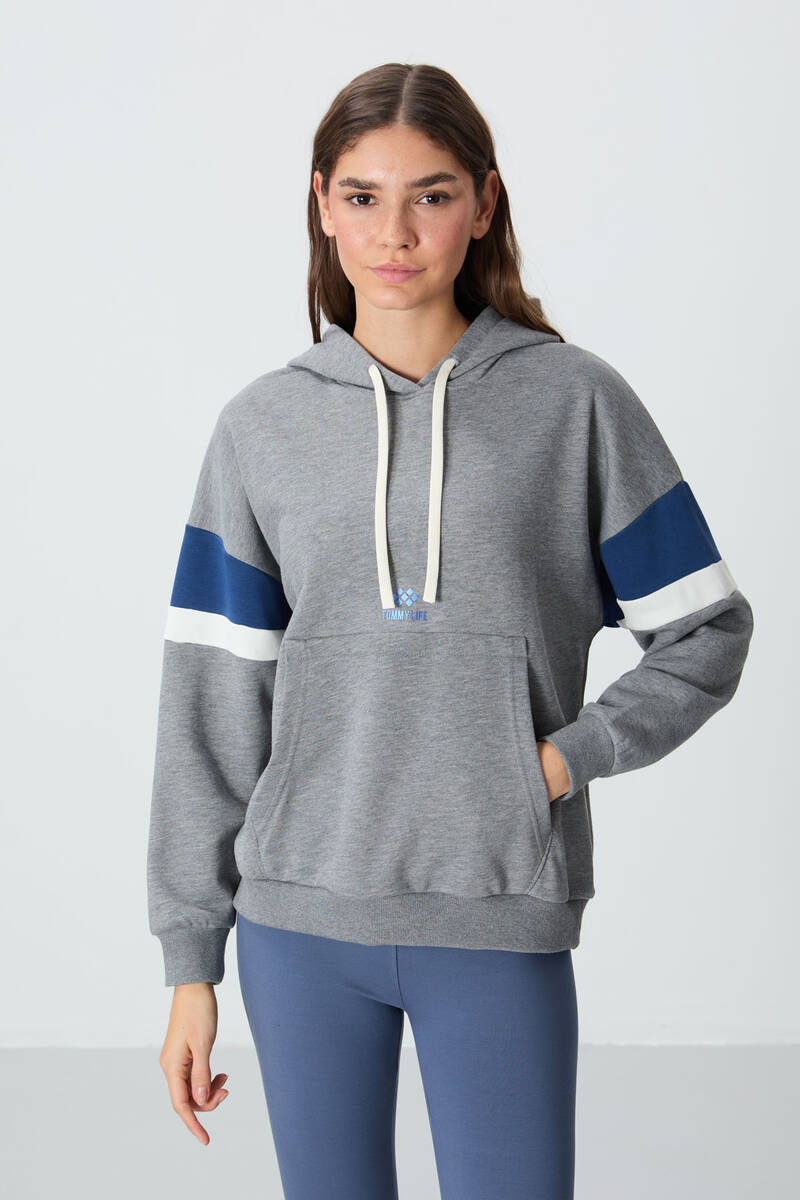 TommyLife - Tommylife Wholesale Hooded Oversize Women's Sweatshirt 97290 Gray Melange
