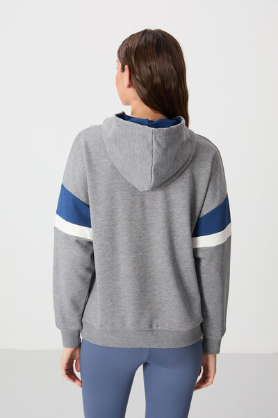 Tommylife Wholesale Hooded Oversize Women's Sweatshirt 97290 Gray Melange - Thumbnail