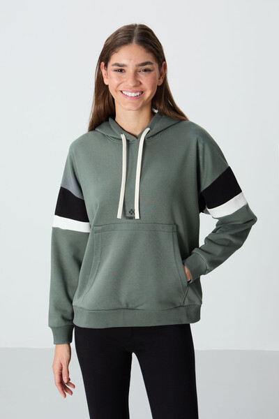 Tommylife Wholesale Hooded Oversize Women's Sweatshirt 97290 Khaki - Thumbnail