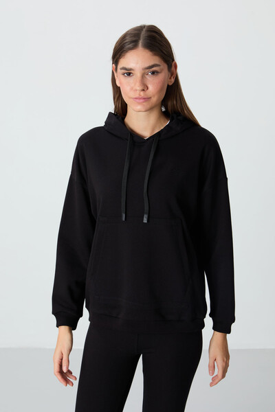 Tommylife Wholesale Hooded Oversize Women's Sweatshirt 97291 Black - Thumbnail