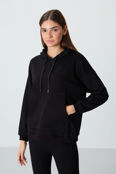 Tommylife Wholesale Hooded Oversize Women's Sweatshirt 97291 Black - Thumbnail