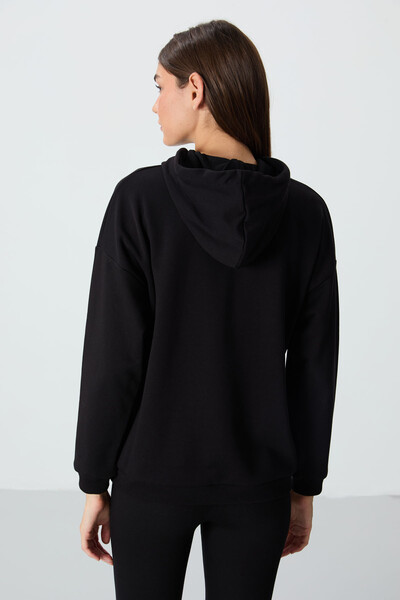 Tommylife Wholesale Hooded Oversize Women's Sweatshirt 97291 Black - Thumbnail