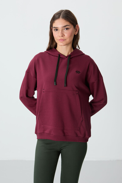 Tommylife Wholesale Hooded Oversize Women's Sweatshirt 97291 Bordeaux - Thumbnail