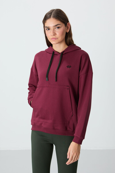 Tommylife Wholesale Hooded Oversize Women's Sweatshirt 97291 Bordeaux - Thumbnail