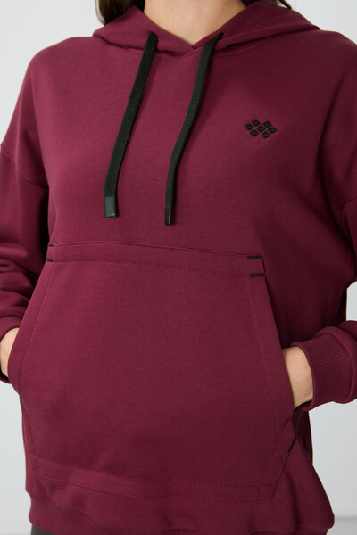 Tommylife Wholesale Hooded Oversize Women's Sweatshirt 97291 Bordeaux - Thumbnail