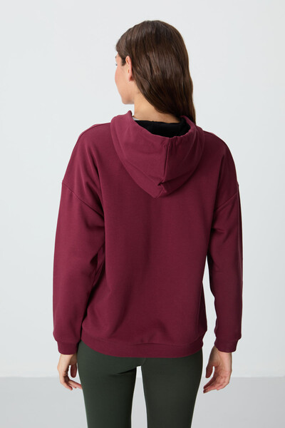 Tommylife Wholesale Hooded Oversize Women's Sweatshirt 97291 Bordeaux - Thumbnail