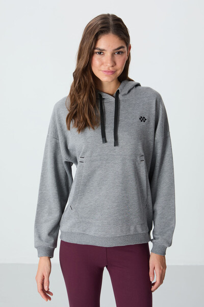 Tommylife Wholesale Hooded Oversize Women's Sweatshirt 97291 Gray Melange - Thumbnail