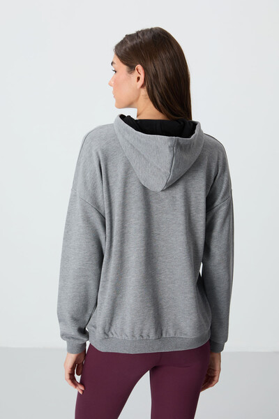 Tommylife Wholesale Hooded Oversize Women's Sweatshirt 97291 Gray Melange - Thumbnail