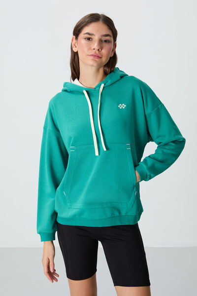 Tommylife Wholesale Hooded Oversize Women's Sweatshirt 97291 Sea Green - Thumbnail