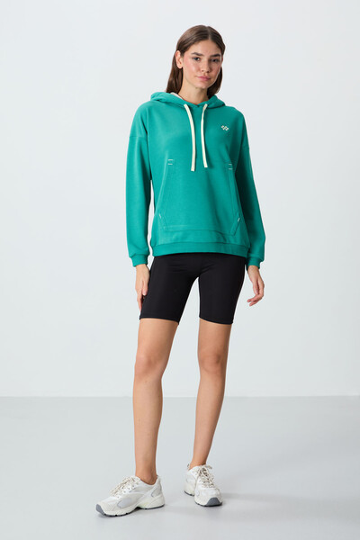 Tommylife Wholesale Hooded Oversize Women's Sweatshirt 97291 Sea Green - Thumbnail