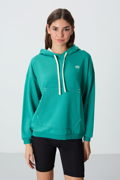 Tommylife Wholesale Hooded Oversize Women's Sweatshirt 97291 Sea Green - Thumbnail