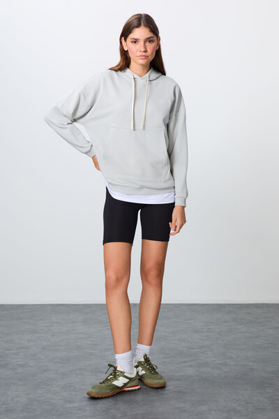 Tommylife Wholesale Hooded Oversize Women's Sweatshirt 97291 Stone - Thumbnail