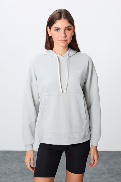 Tommylife Wholesale Hooded Oversize Women's Sweatshirt 97291 Stone - Thumbnail