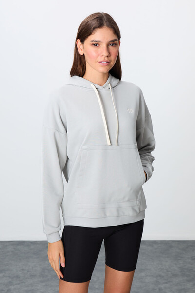 Tommylife Wholesale Hooded Oversize Women's Sweatshirt 97291 Stone - Thumbnail