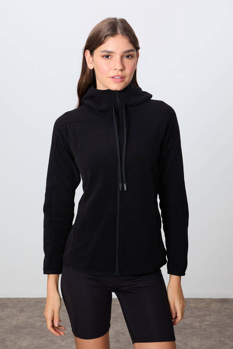 TommyLife - Tommylife Wholesale Hooded Standard Fit Zippered Women's Fleece Sweatshirt 97287 Black