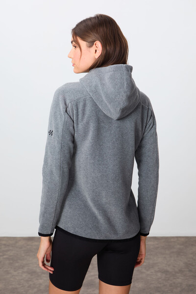 Tommylife Wholesale Hooded Standard Fit Zippered Women's Fleece Sweatshirt 97287 Gray Melange - Thumbnail