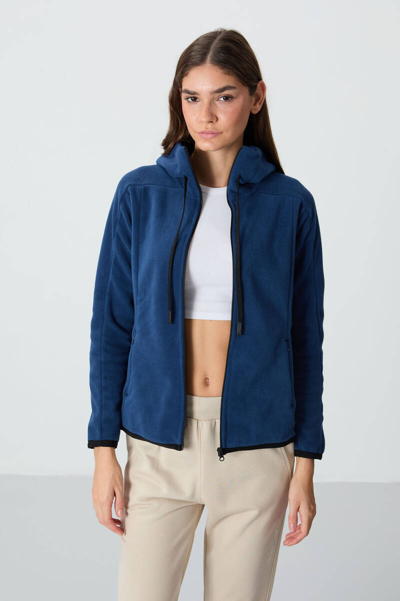 TommyLife - Tommylife Wholesale Hooded Standard Fit Zippered Women's Fleece Sweatshirt 97287 Parliament