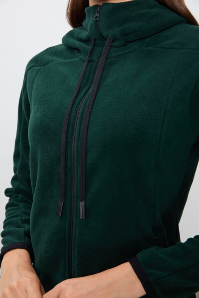 Tommylife Wholesale Hooded Standard Fit Zippered Women's Fleece Sweatshirt 97287 Pine Green - Thumbnail