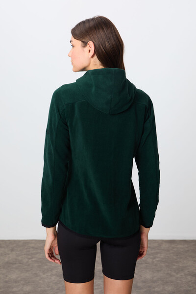 Tommylife Wholesale Hooded Standard Fit Zippered Women's Fleece Sweatshirt 97287 Pine Green - Thumbnail