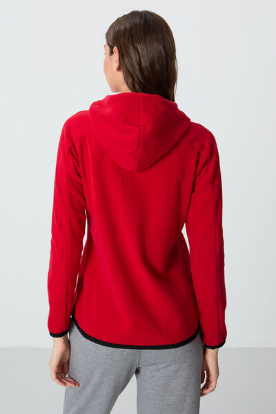 Tommylife Wholesale Hooded Standard Fit Zippered Women's Fleece Sweatshirt 97287 Red - Thumbnail