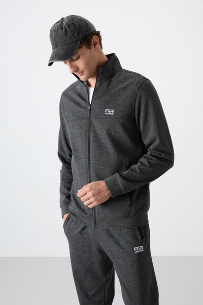 Tommylife Wholesale Hugo Comfy Jogger Men's Tracksuit Set 85198 Anthracite Melange - Thumbnail