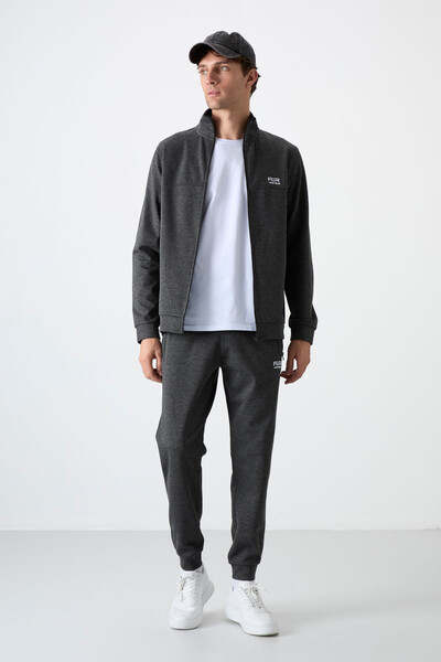 Tommylife Wholesale Hugo Comfy Jogger Men's Tracksuit Set 85198 Anthracite Melange - Thumbnail