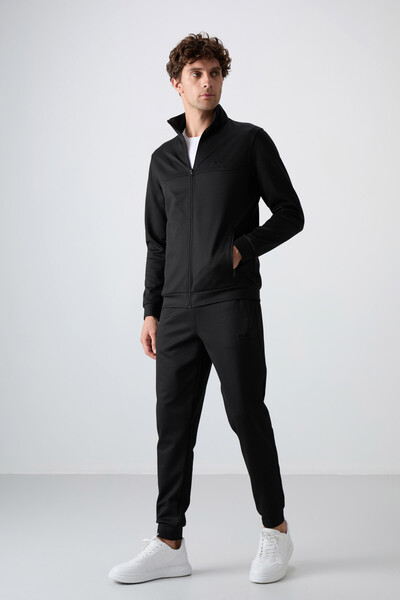 Tommylife Wholesale Hugo Comfy Jogger Men's Tracksuit Set 85198 Black - Thumbnail