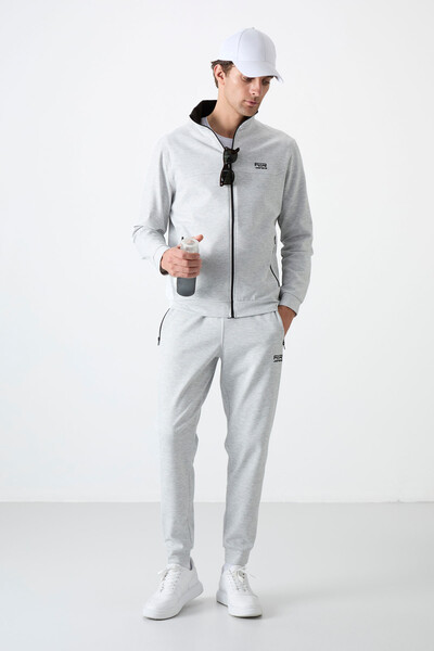 Tommylife Wholesale Hugo Comfy Jogger Men's Tracksuit Set 85198 Gray Melange - Thumbnail