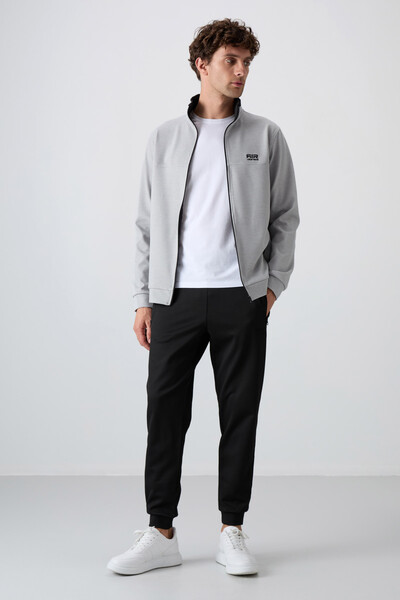 Tommylife Wholesale Hugo Comfy Jogger Men's Tracksuit Set 85198 Gray Melange - Black - Thumbnail