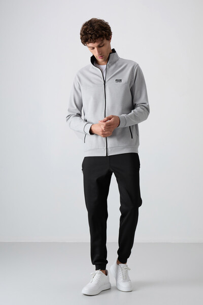 Tommylife Wholesale Hugo Comfy Jogger Men's Tracksuit Set 85198 Gray Melange - Black - Thumbnail