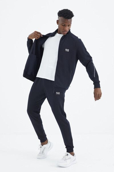 Tommylife Wholesale Igor Standard Fit Stand Collar Men's Tracksuit Set 85229 Navy Blue - Thumbnail