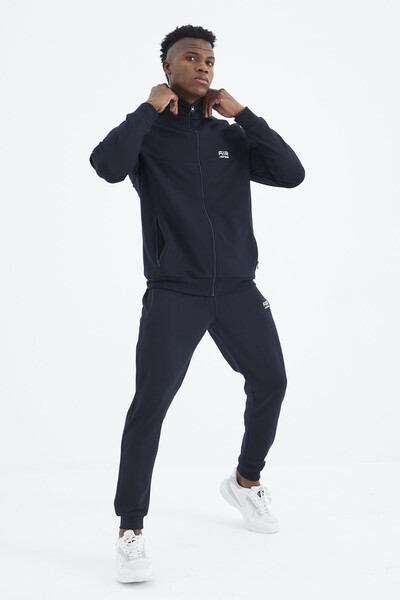 Tommylife Wholesale Igor Standard Fit Stand Collar Men's Tracksuit Set 85229 Navy Blue - Thumbnail