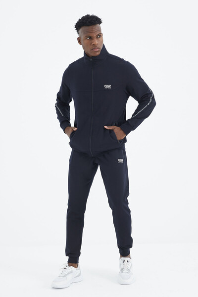 Tommylife Wholesale Igor Standard Fit Stand Collar Men's Tracksuit Set 85229 Navy Blue - Thumbnail