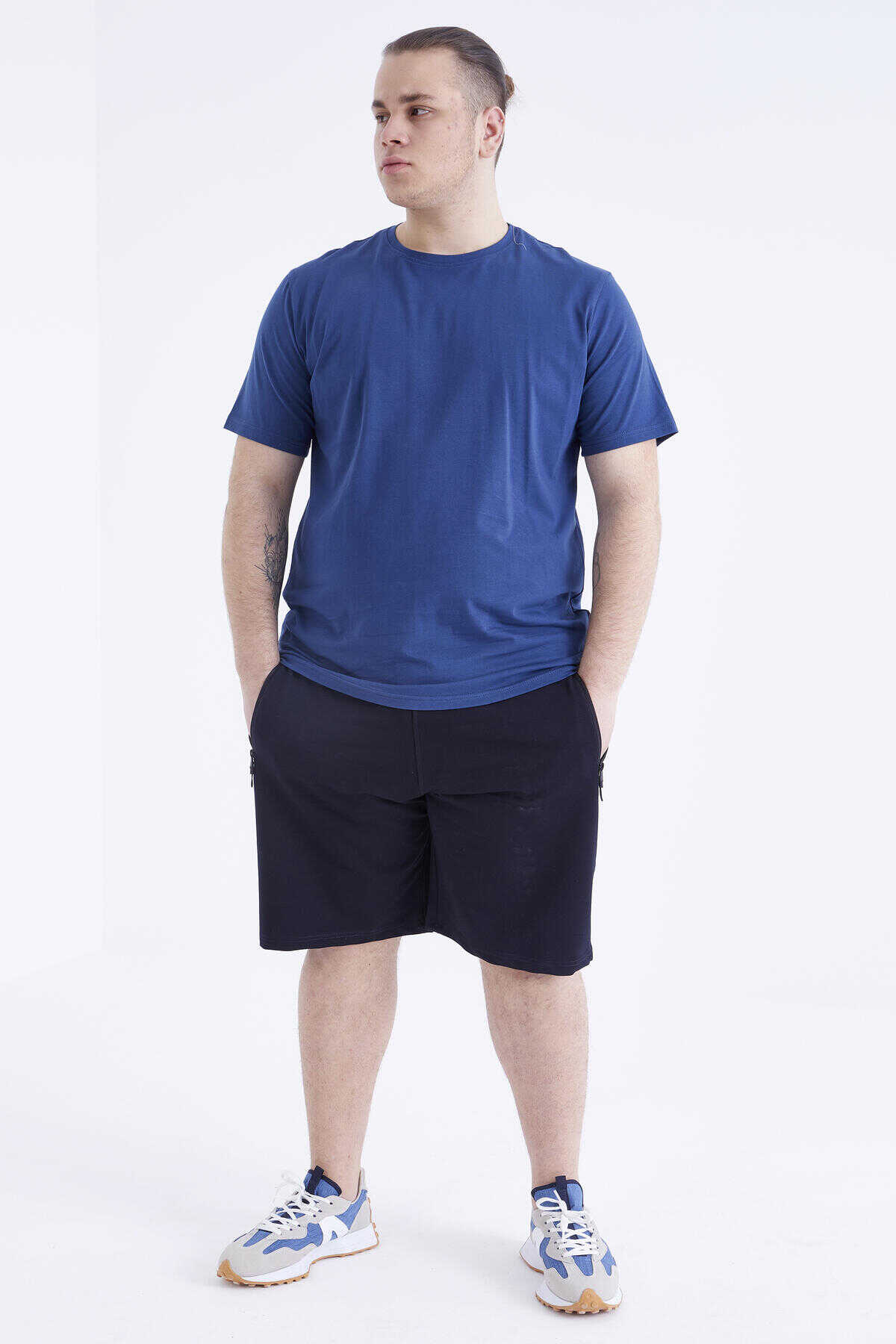 Tommylife Wholesale Indigo Crew Neck Large Size Men's T-Shirt - 88072 - 2