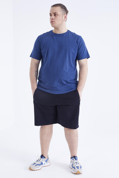Tommylife Wholesale Indigo Crew Neck Large Size Men's T-Shirt - 88072 - 2
