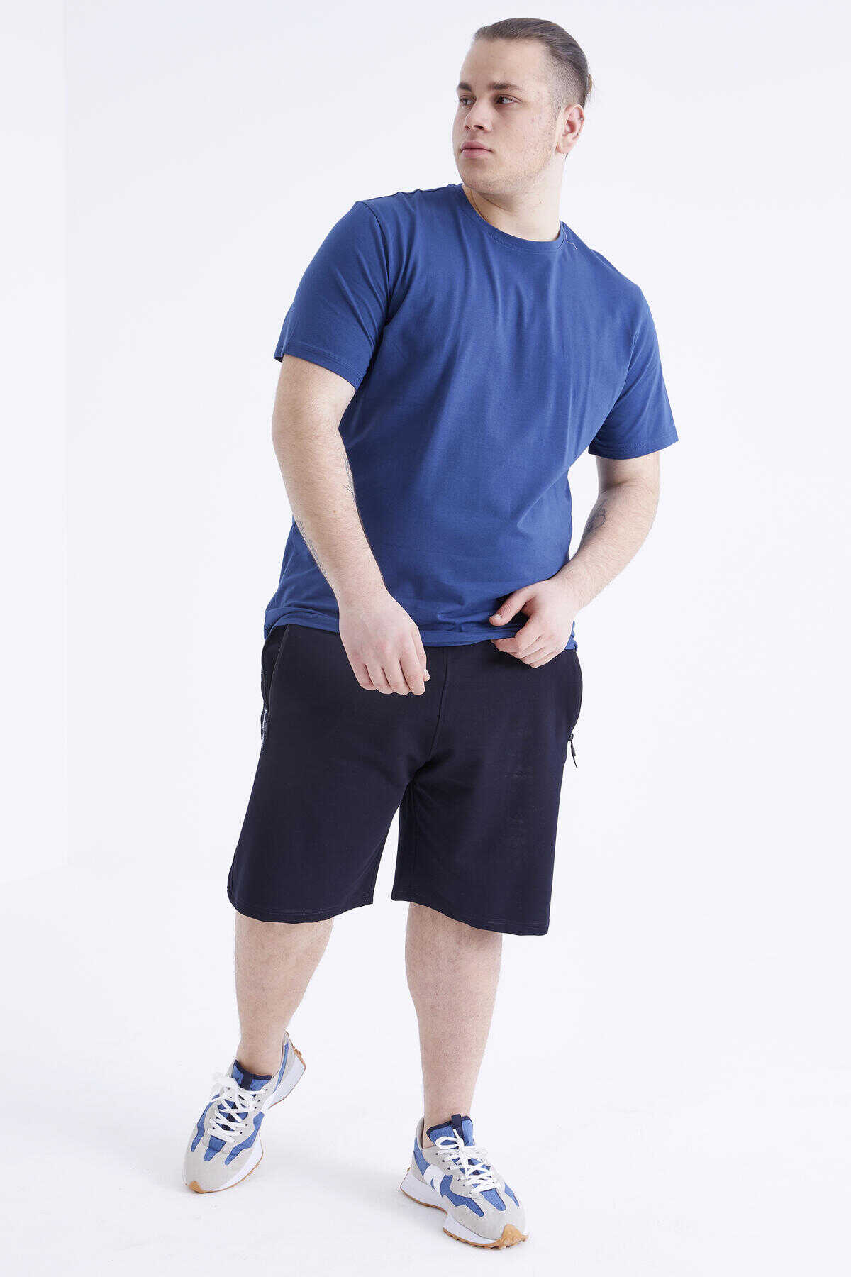 Tommylife Wholesale Indigo Crew Neck Large Size Men's T-Shirt - 88072 - 6