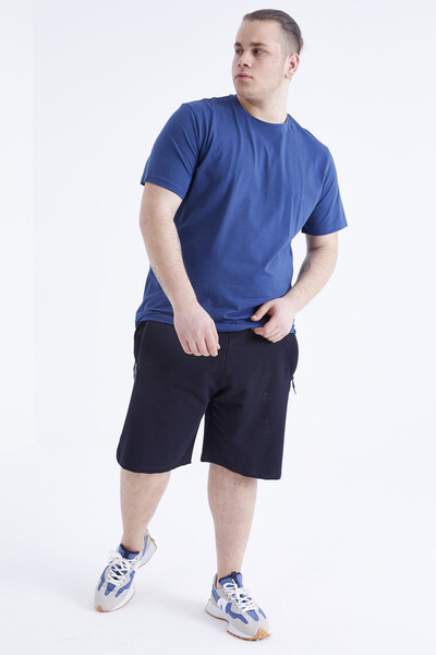 Tommylife Wholesale Indigo Crew Neck Large Size Men's T-Shirt - 88072 - 6