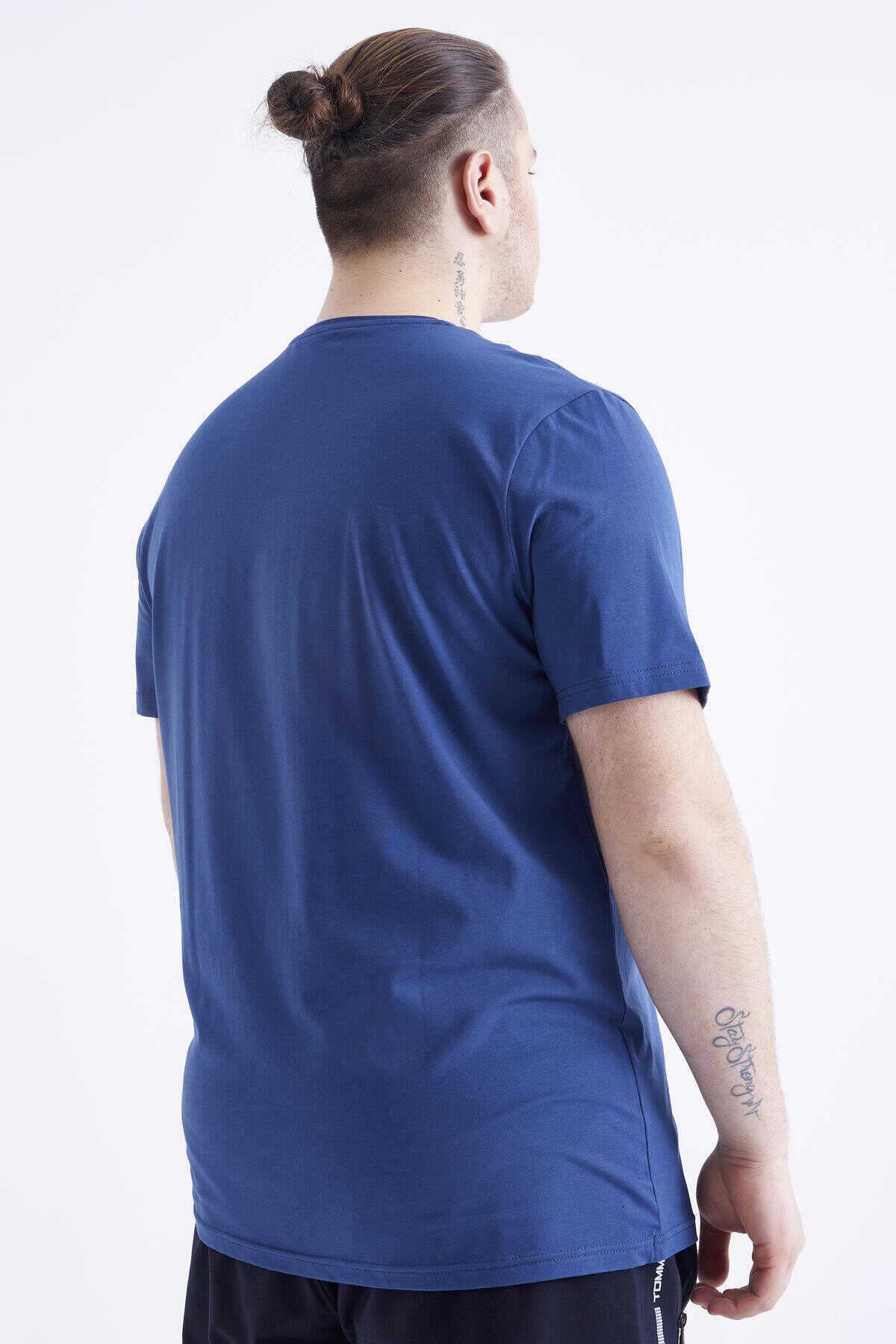 Tommylife Wholesale Indigo Crew Neck Large Size Men's T-Shirt - 88072 - 8
