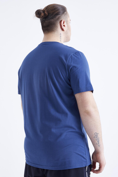 Tommylife Wholesale Indigo Crew Neck Large Size Men's T-Shirt - 88072 - 8